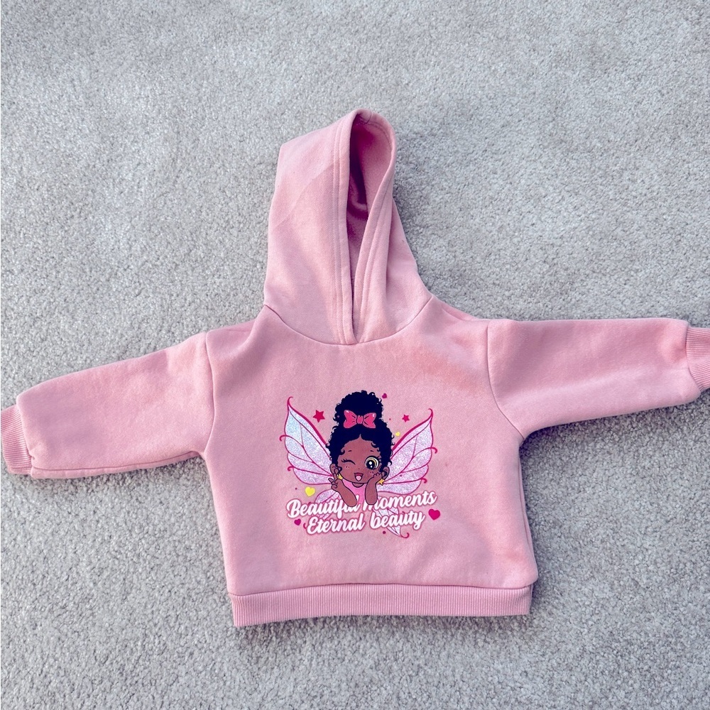 Pink Toddler Hoodie with Afro Fairy Girl | Empowering Graphic Sweatshirt 12–18M - Picture 2 of 5